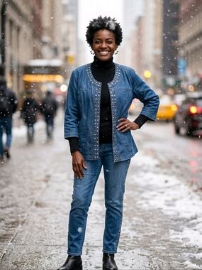 AMX Dark Blue Studded Denim Jacket